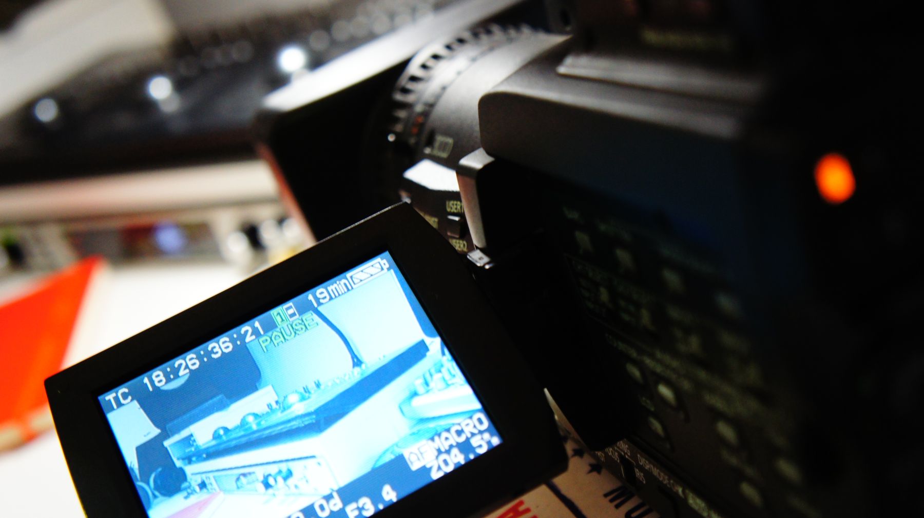 Camera monitor showing timecode during a shoot